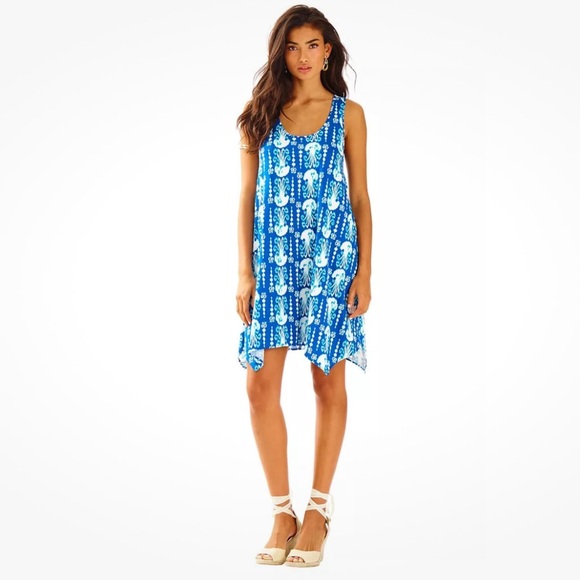 Lilly Pulitzer Melle Dress Indigo Blue Get In Line Octopus Print - L - Picture 2 of 12